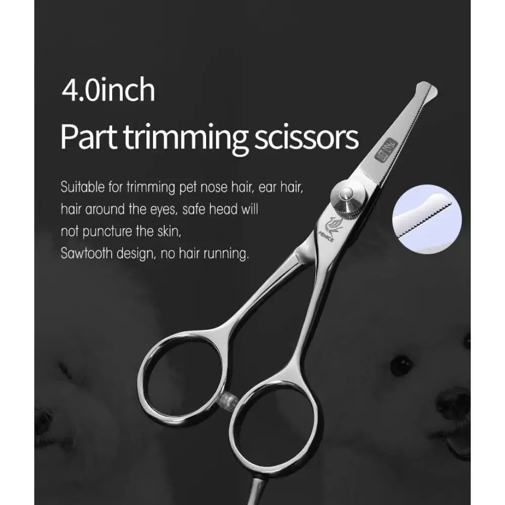 4.0 Inch Pet Grooming Scissors Safe Rounded Tips Dog Serrated Trimming Scissor for Face, Ear,