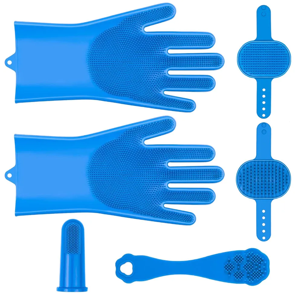 6Pcs Set Pet Grooming Supplies Pet Bathing Gloves Brush Tools