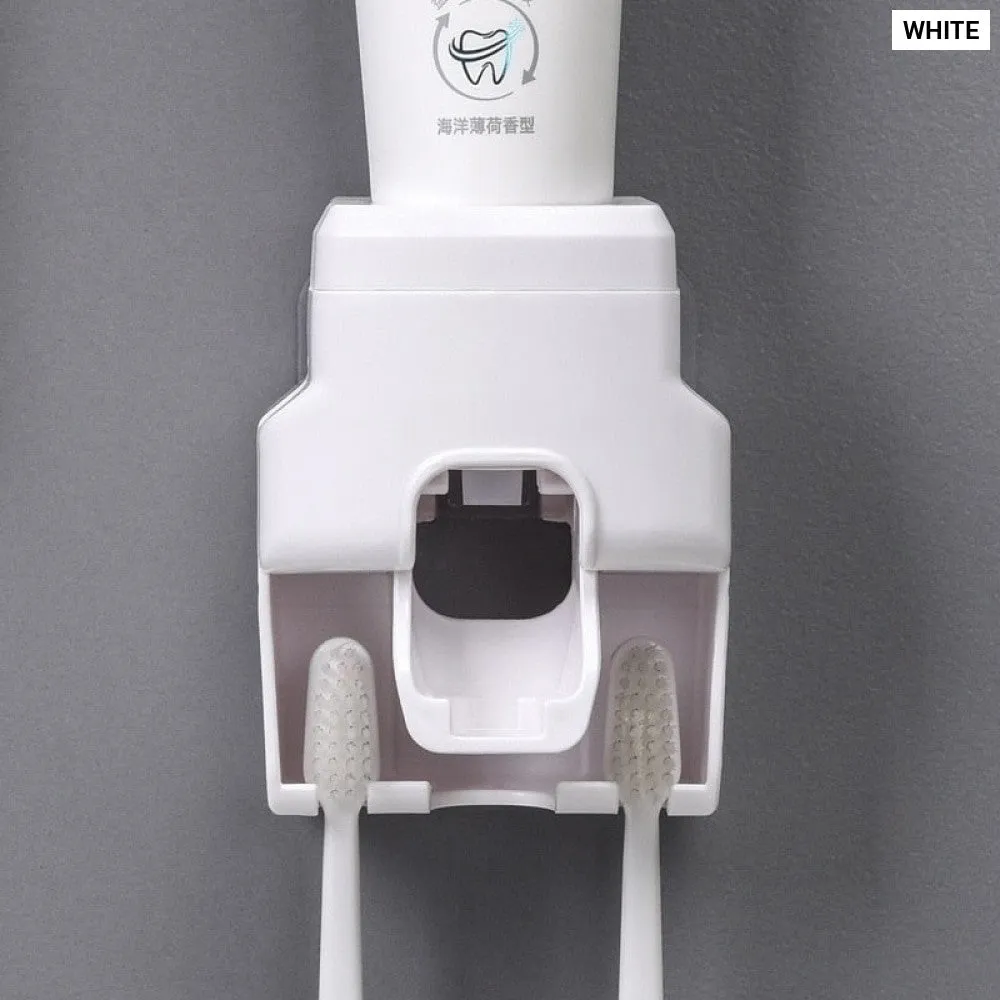 Automatic Toothpaste Dispenser Creative Wall Mount and Small Toothbrush Holder Toothpaste Squeezer for Family Shower Bathroom