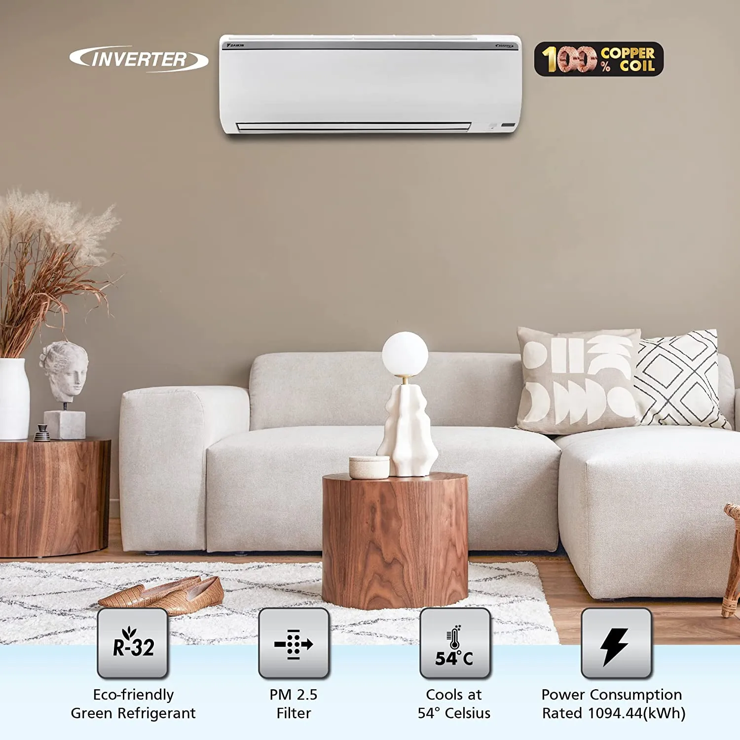 Daikin FTKT60UV16 1.8 Ton 3 Star Triple Display, Inverter Split AC (Copper, PM 2.5)