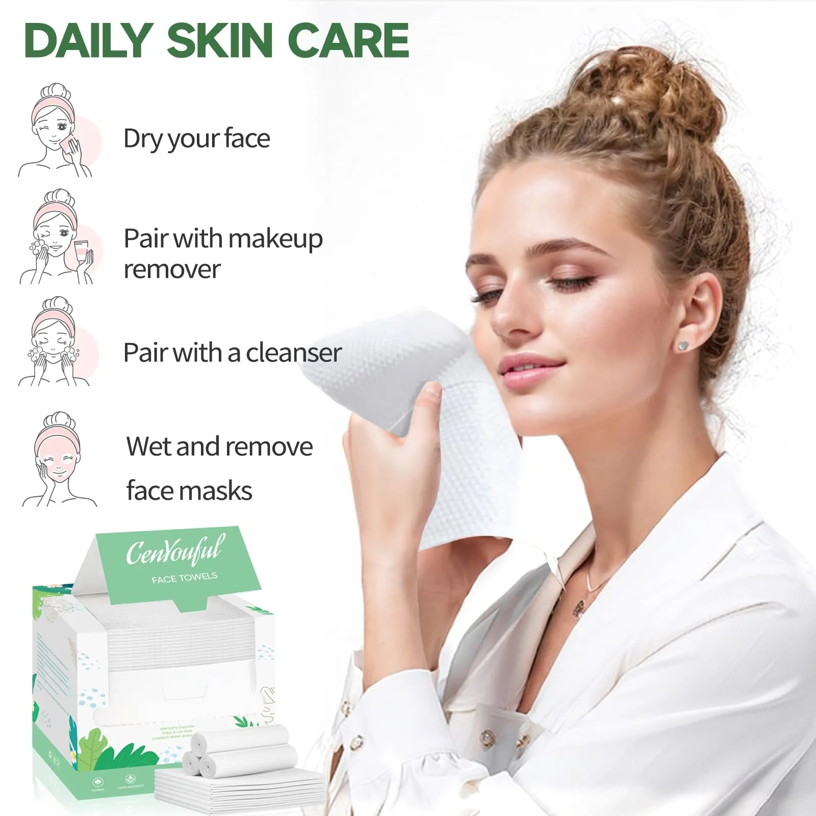 Disposable Face Towel 10"×12", Biodegradable Large Dry Face Wipes Facial Towels, for Washing Super Soft & Thick Face Cloths Towelettes for Makeup Removing, Cleansing, Nursing, Travel, 50 Count(3 Pack)