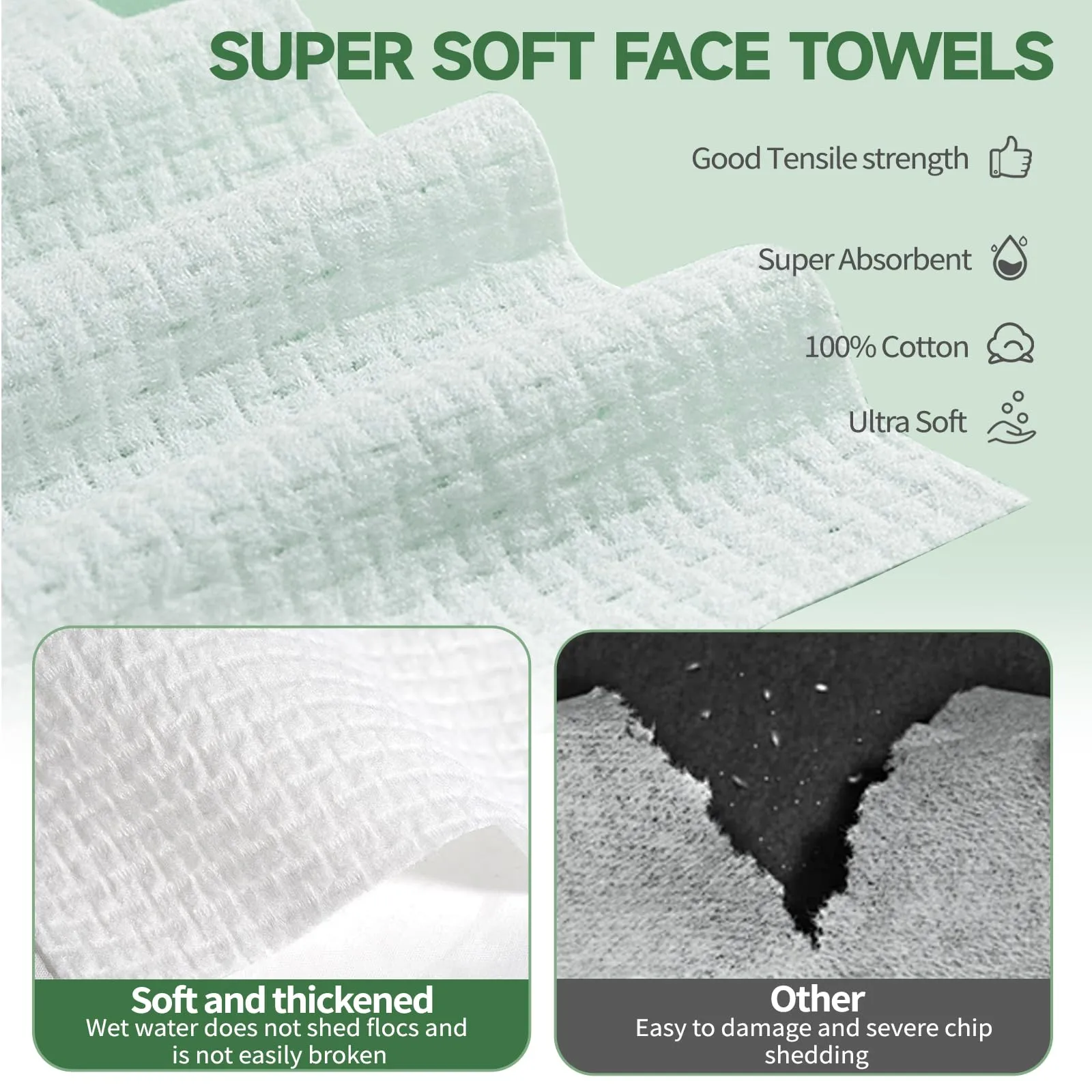 Disposable Face Towel 10"×12", Biodegradable Large Dry Face Wipes Facial Towels, for Washing Super Soft & Thick Face Cloths Towelettes for Makeup Removing, Cleansing, Nursing, Travel, 50 Count(3 Pack)