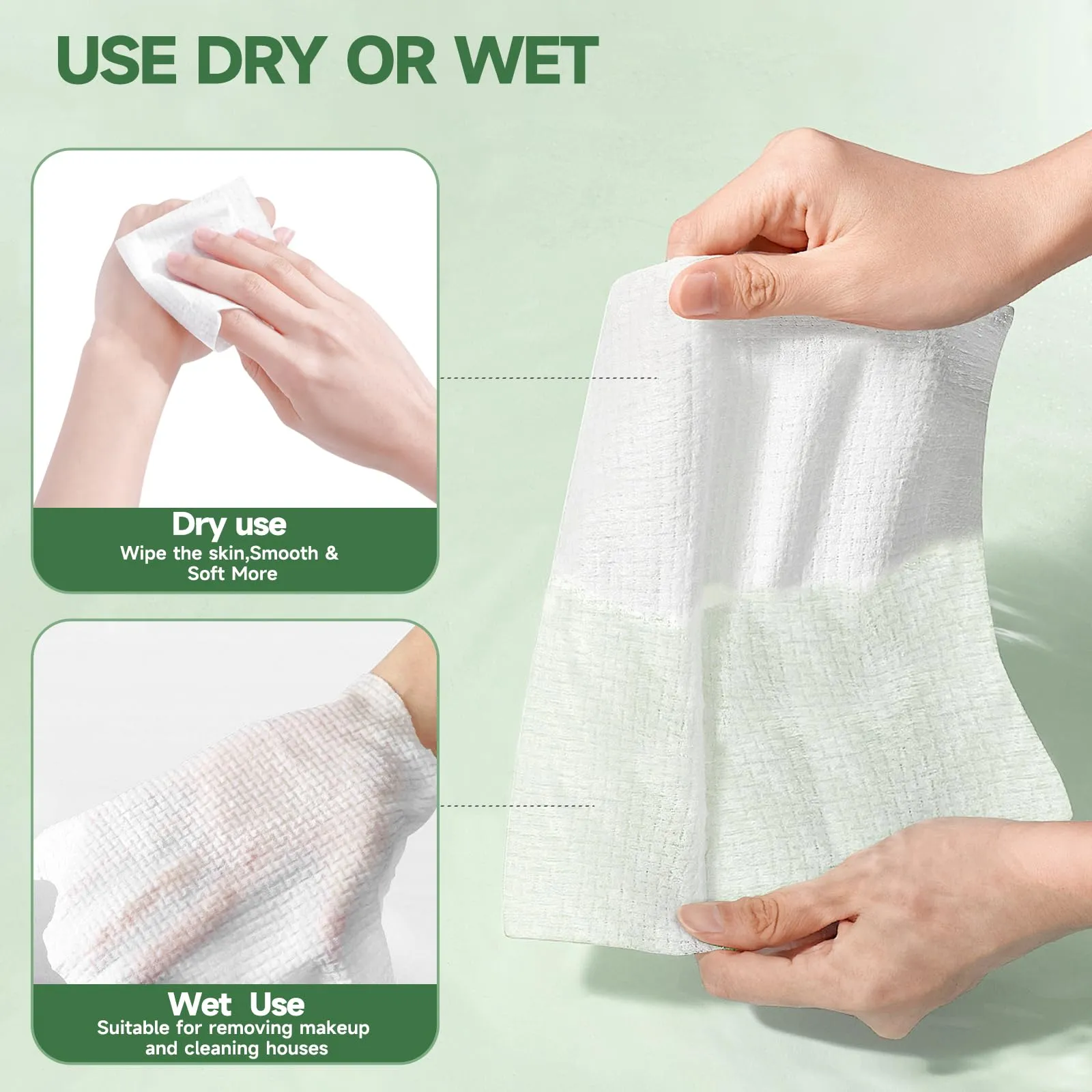 Disposable Face Towel 10"×12", Biodegradable Large Dry Face Wipes Facial Towels, for Washing Super Soft & Thick Face Cloths Towelettes for Makeup Removing, Cleansing, Nursing, Travel, 50 Count(3 Pack)