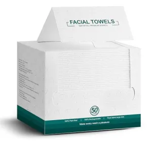 Disposable Face Towels,Extra Thick Soft Clean Facial Towels,Super Absorbent,Biodegradable Dry Wipes,Cruelty-Free Facial Washcloth for Sensitive Skin,Travel,Makeup Remover,50 Count,7.9"×12"
