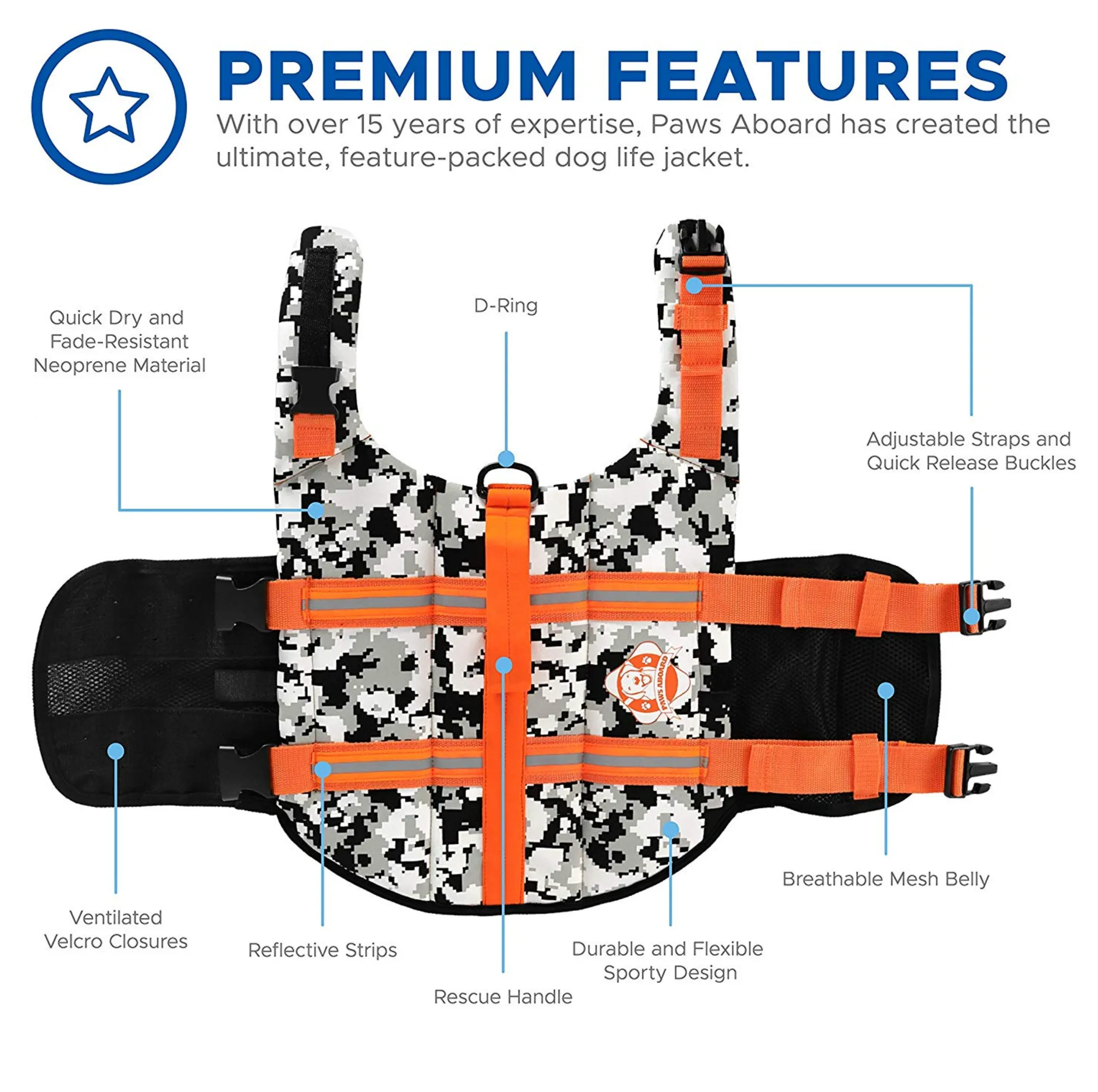Dog Life Jacket ~ Black/White Camo