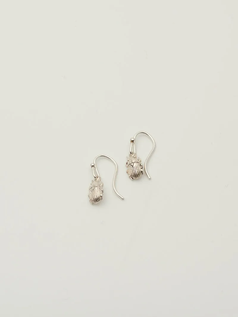Mini Scarab Earrings | Silver