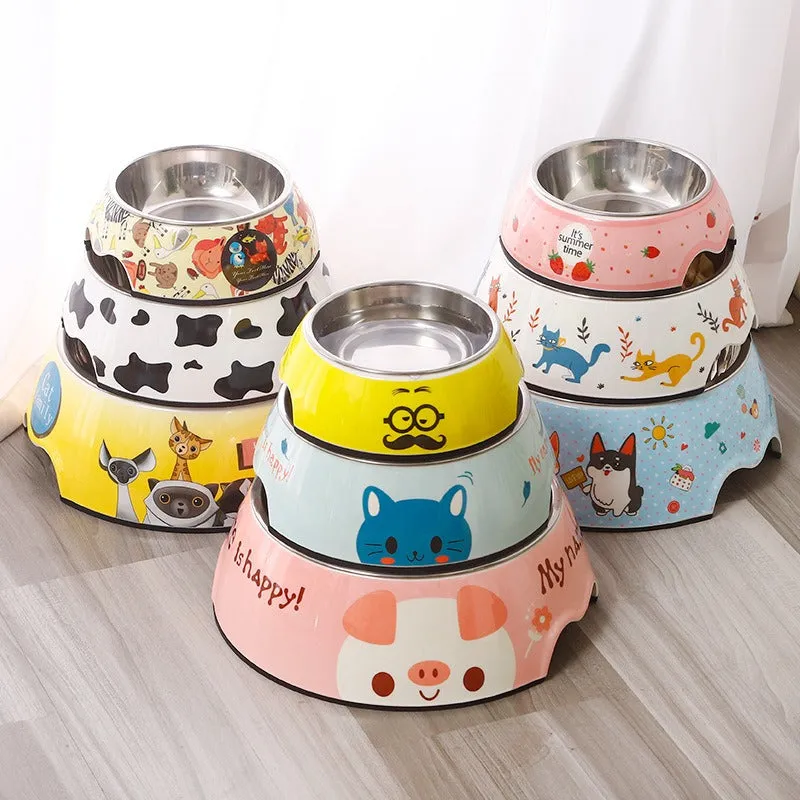 Pet Bowl Cartoon Two-In-One Dog Bowl Water Bowl -Stainless Steel Dog Bowl