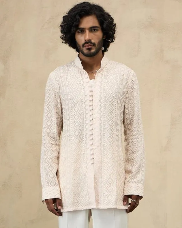 Powder Pink Front Luppi Button Kurta Set