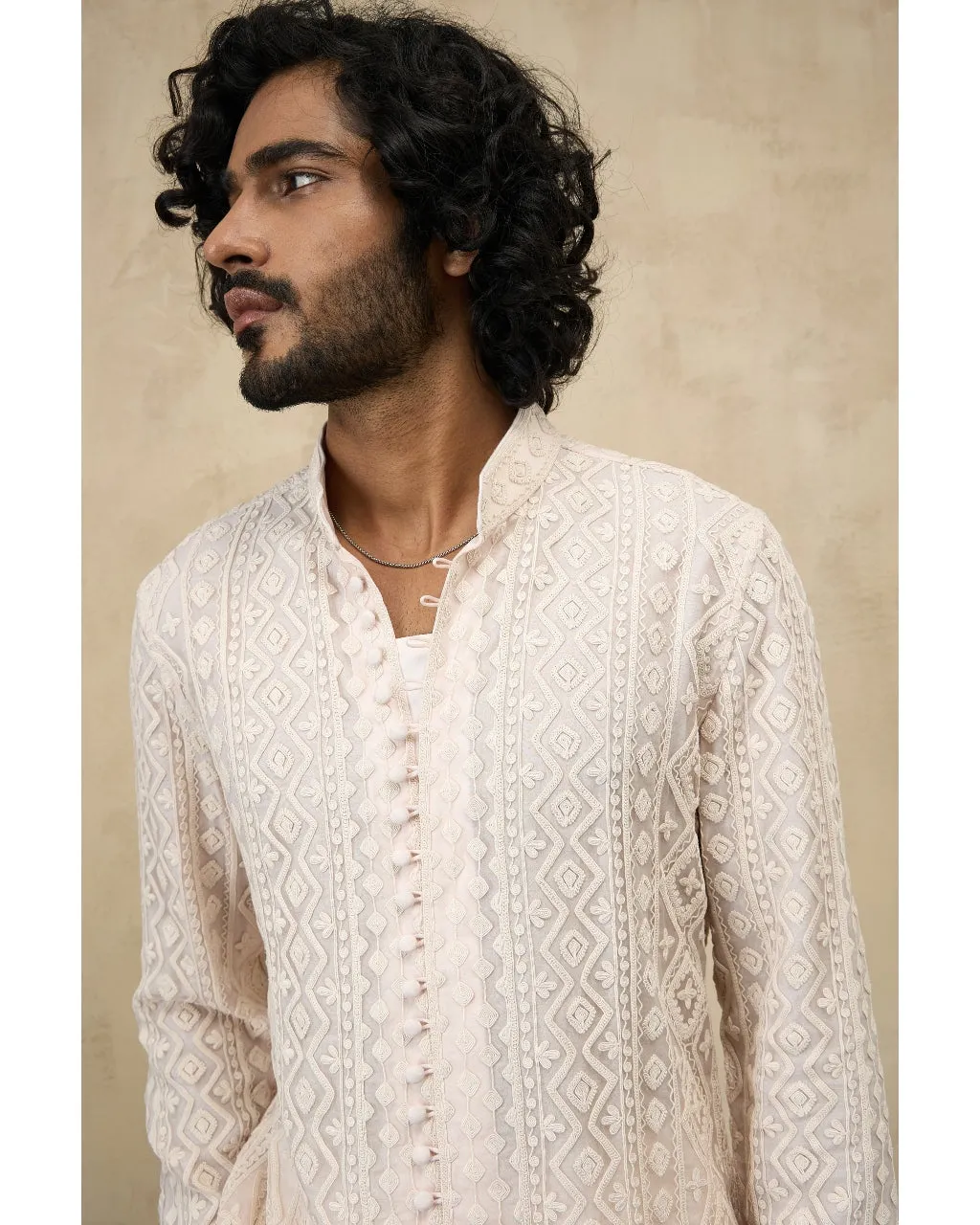 Powder Pink Front Luppi Button Kurta Set