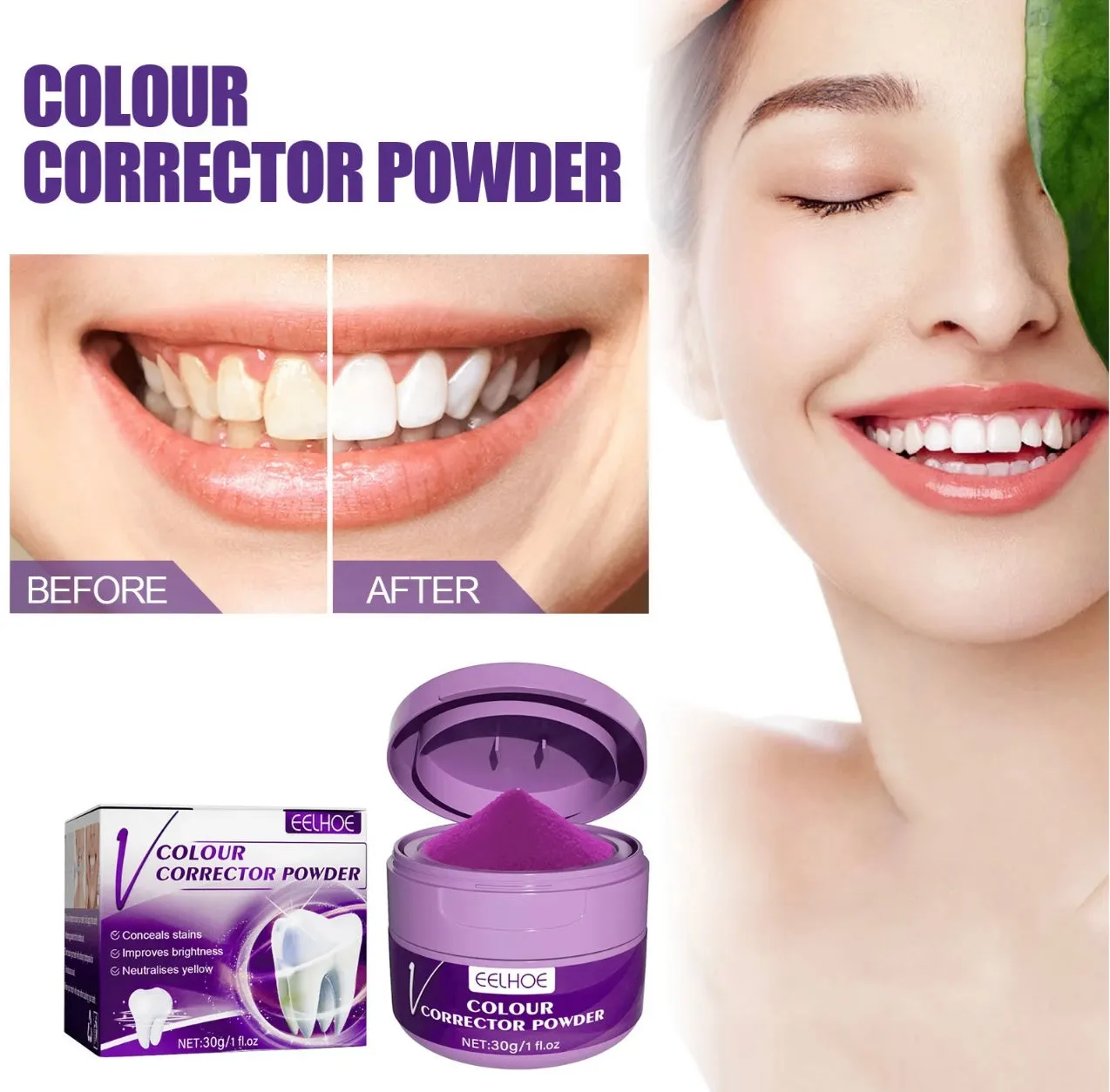 Restock HiSmile Deep Purple V34 Color Correcting Extreme Whitening Brushing Powder- Best Seller!